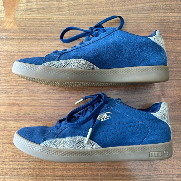 PUMA Match Shoes In Suede Navy And Gold Snake Skin Accents - Like New, S… - Picture 7 of 13